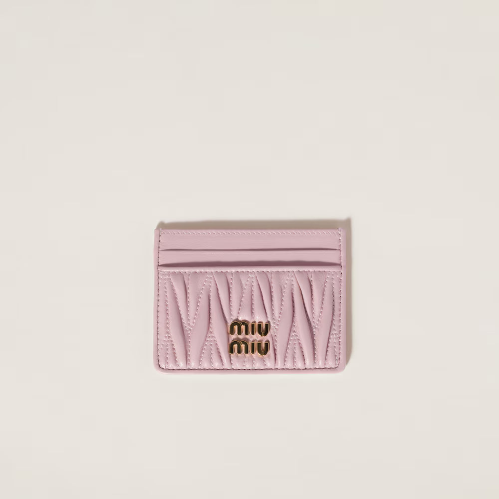 Miu Matelassé nappa leather card holder