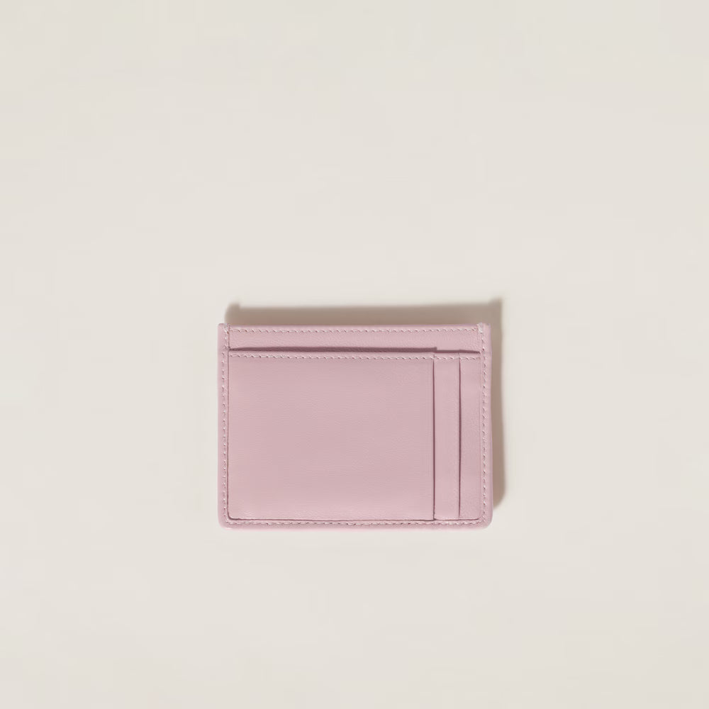 Miu Matelassé nappa leather card holder