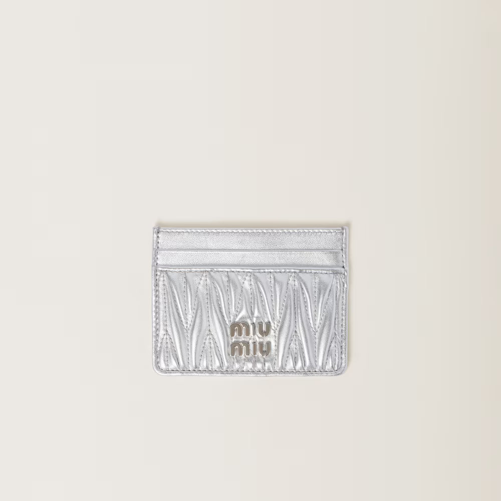 Miu Matelassé nappa leather card holder
