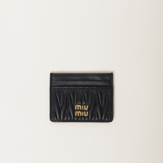 Miu Matelassé nappa leather card holder