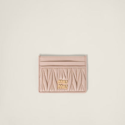Miu Matelassé nappa leather card holder